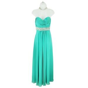 B Darlin Strapless Evening Gown 7 8 Women Jr Aqua Teal Green‎ Rhinestone Waist